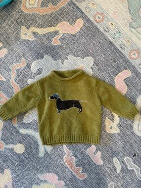 Janie and Jack Olive Green Sweater with Dachshund